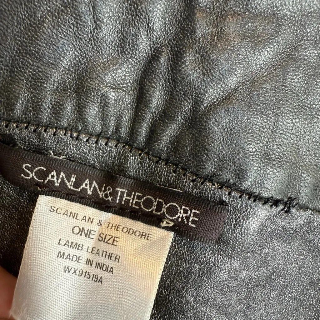 Scanlan & Theodore Lamb Leather Tie‎ Waist Belt Metallic Black Futuristic Chic - Image 3