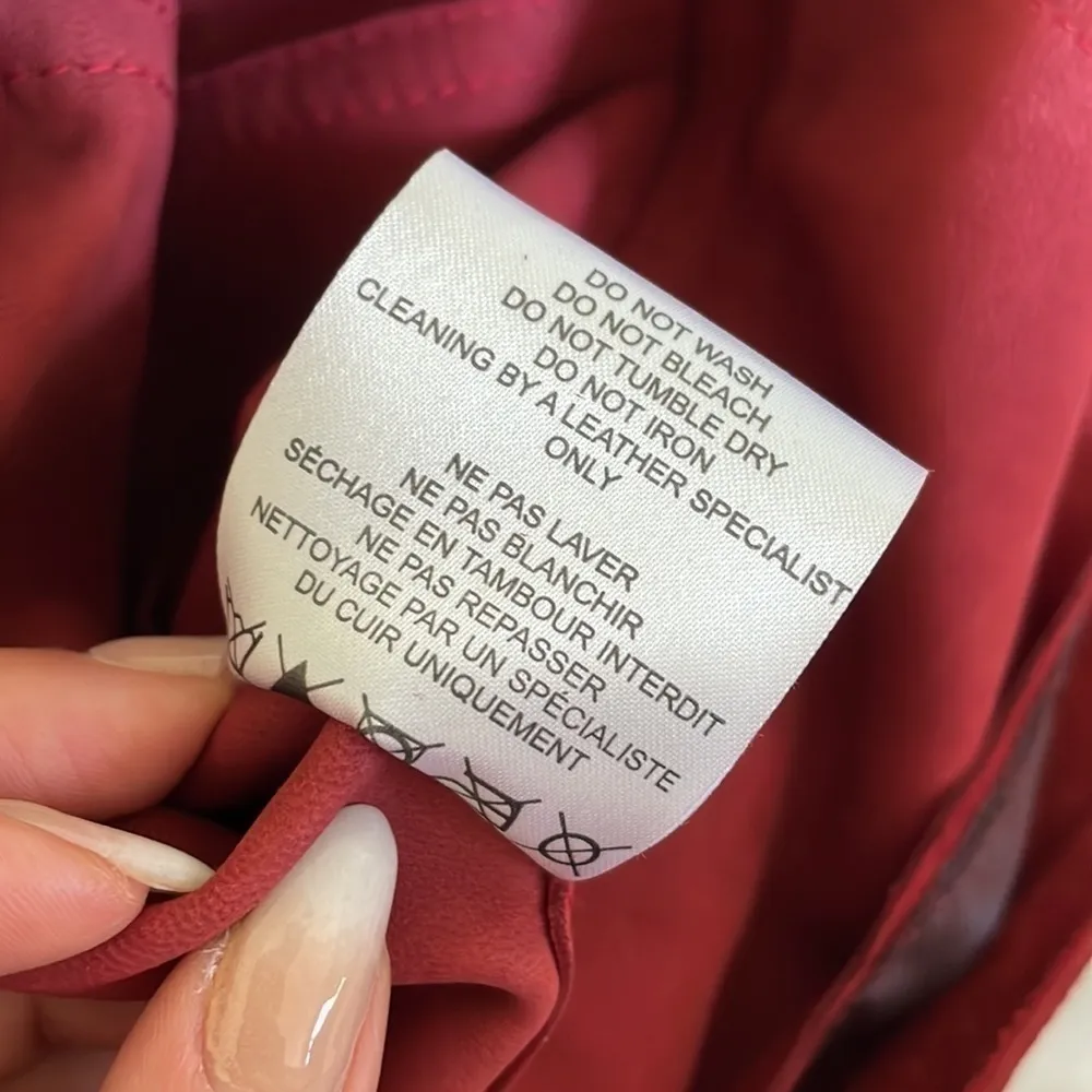 IRO Tatiana Red Suede Leather Jacket Silver Zippers Buckle Belt Fall Size 8 (40) - Image 13