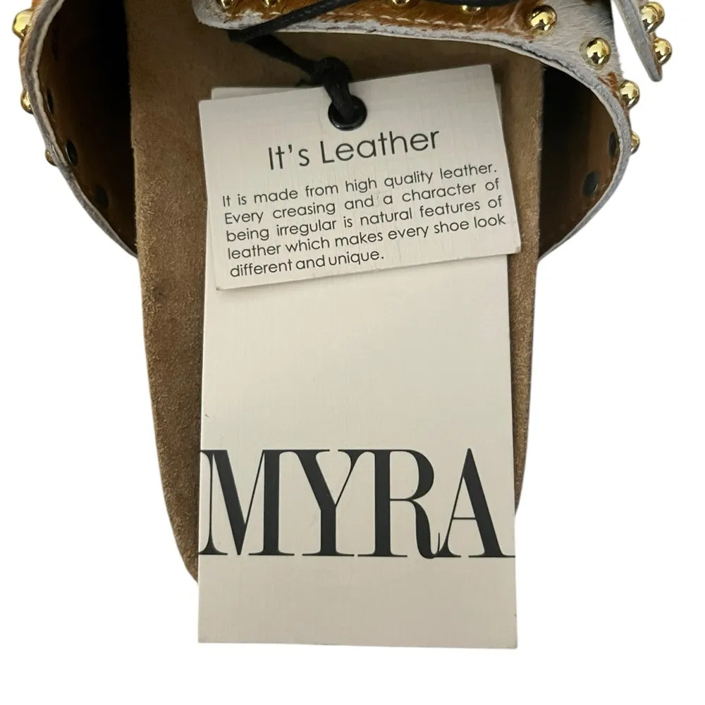 NWT Myra Dumble Leather Cowhair Studded Strappy Buckle Slide In Sandals Sz 7 White - Image 10