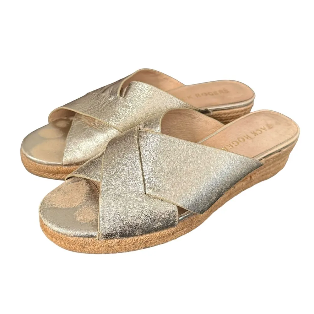 Jack‎ Rogers Slotted Sloane Metallic Gold Sandals Womens 10 Espadrille Slides - Image 13