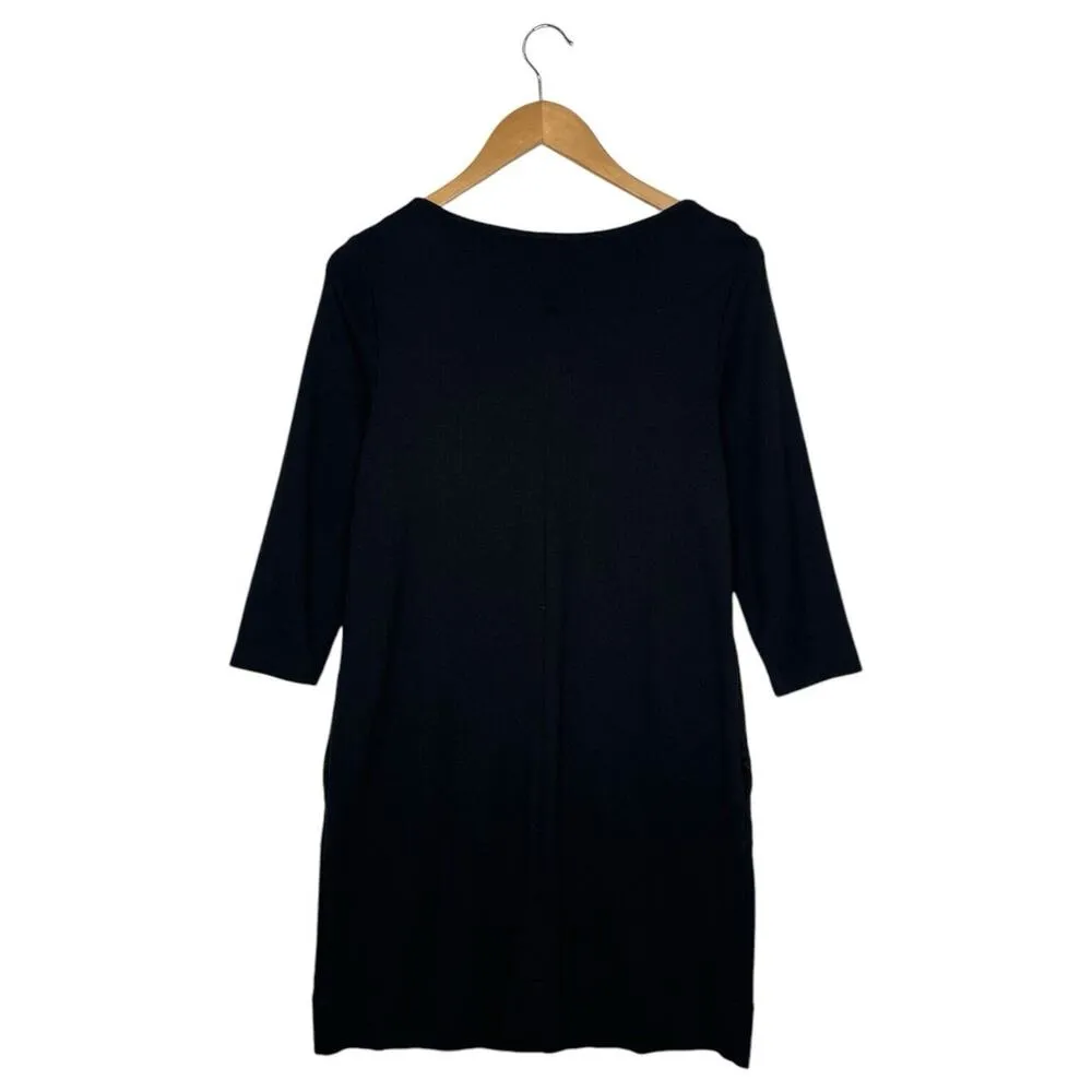 J Jill Dress Womens S Ponte Knit Round Neck Pockets Shift 3/4 Sleeves Black - Image 3