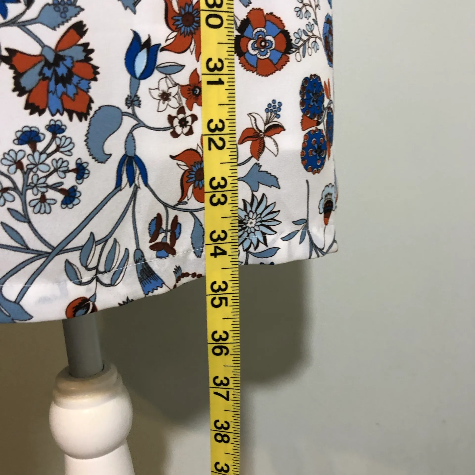 Orange Blue Pleated Shift Dress Floral Paisley Jacquard Mini Cutout Tie Back - Image 6