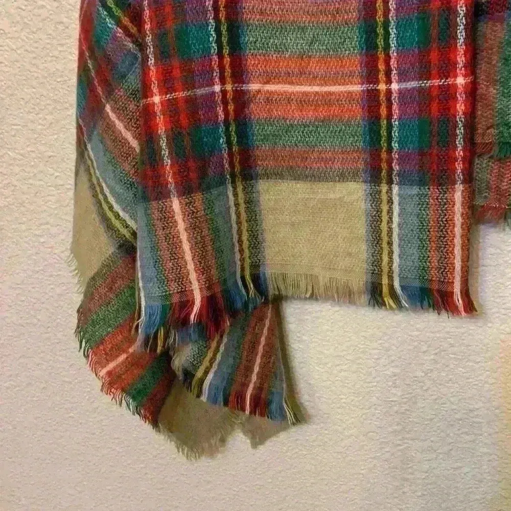 Plaid scarf fall preppy neutral holiday Christmas winter career comfy cozy long Tan - Image 2
