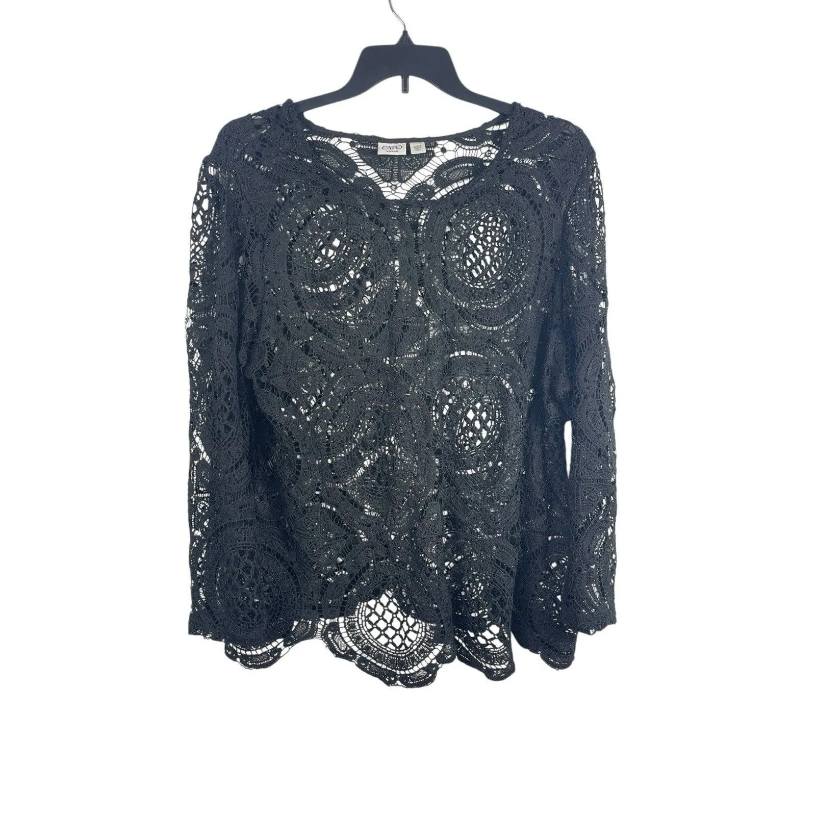 Cato Woman 22/24W Black Crochet Lace Top Long Sleeve Sheer Overlay - Image 2