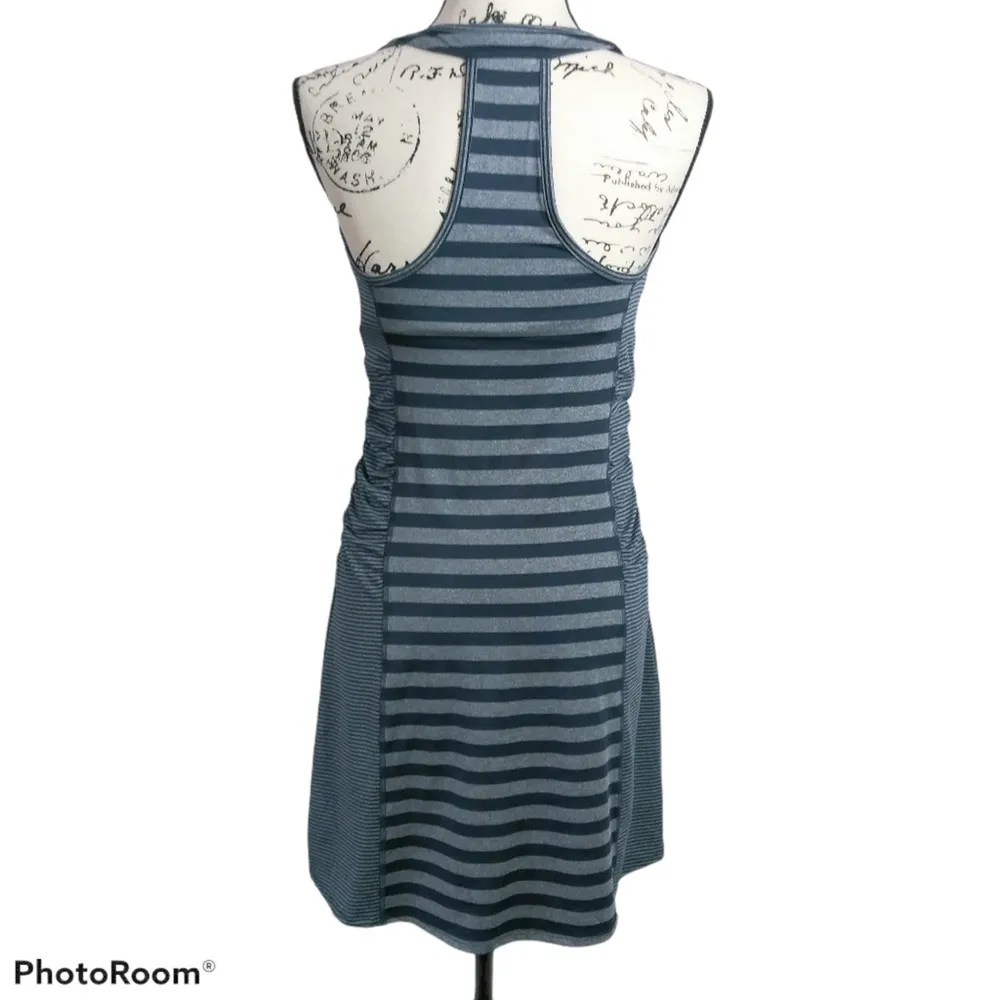 Lola by AFG Ruched Blue Gray Stripe Casual Athletic Dress S - Image 4