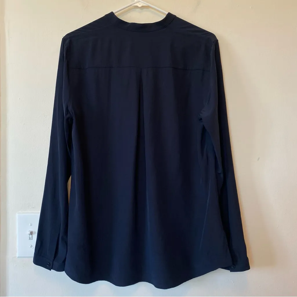 AKRIS Punto Zipper V-Front Mock Neck Silk Blouse Business Casual Navy Blue Sz 10 - Image 10