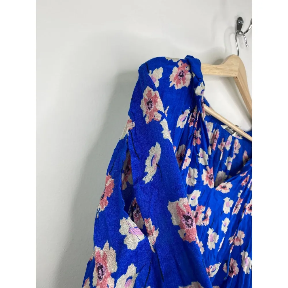 Lucky Brand Blue Pink Floral Print Long Sleeve Blouse Women's Size Large L - Image 4