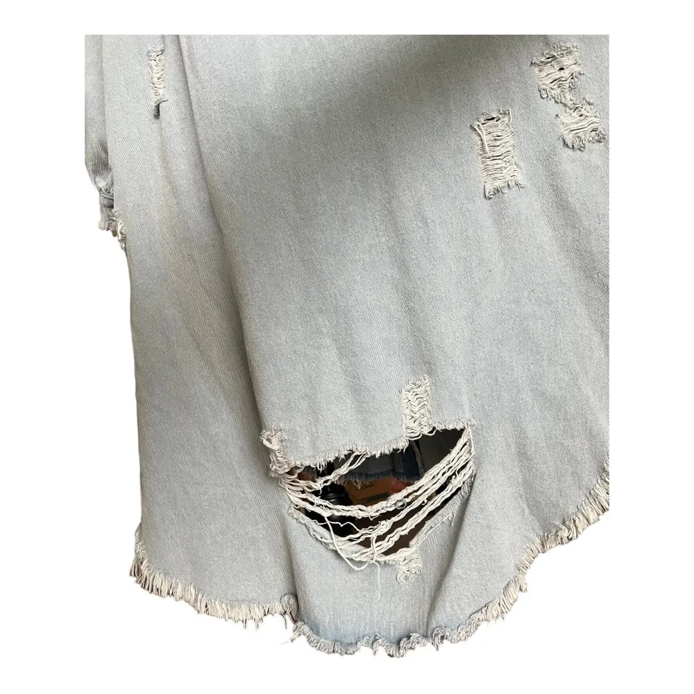 POL Oversize Two Tone Blue Distressed Denim Jacket  Size S - Image 9