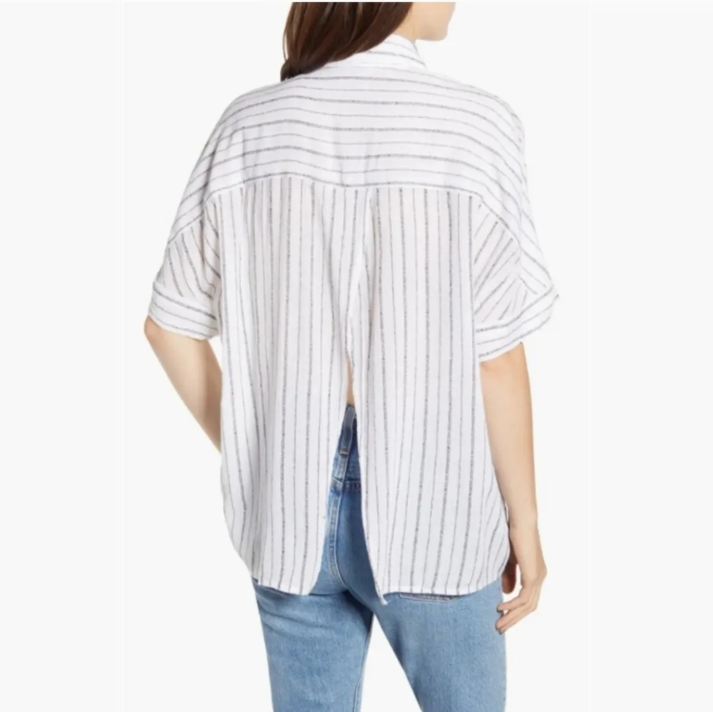 All Saints Women's Saria Striped Shirt Striped Button up Split Open Back XS - Image 2