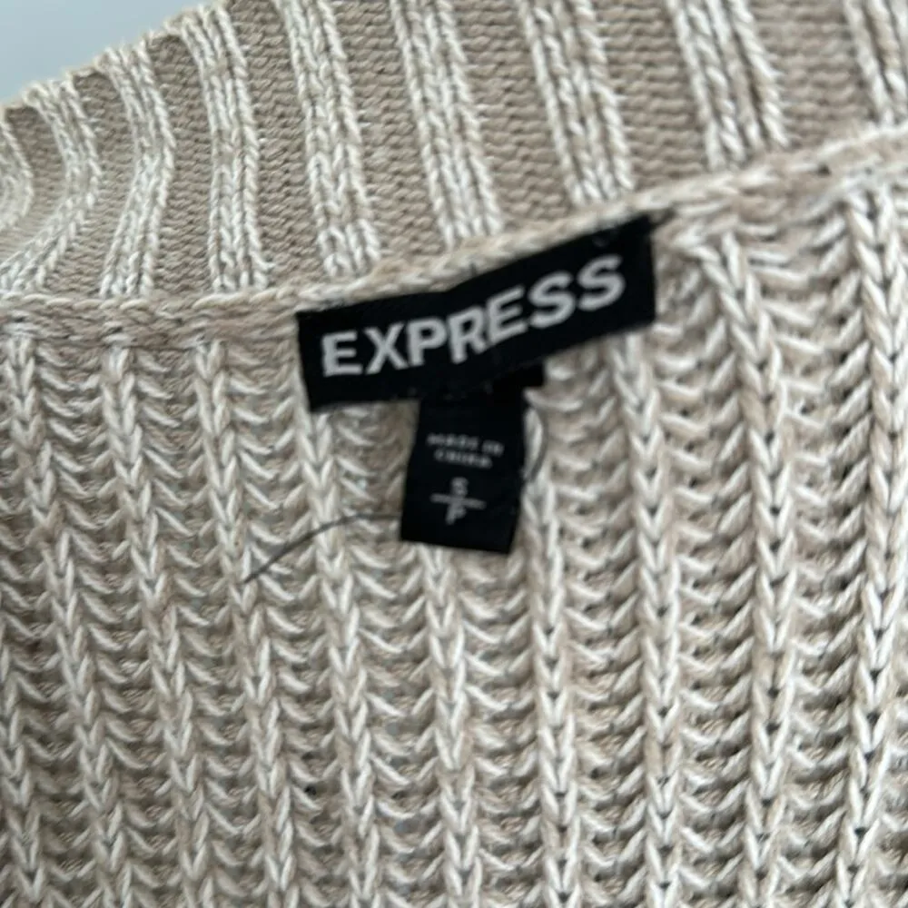 Express Beige Open Front Oversize Cardigan Knit Sweater Pockets Womens Small - Image 2