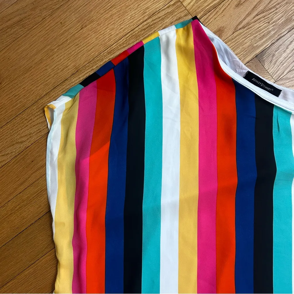 NWT Ashley Stewart Rainbow Striped One Shoulder Sleeveless Blouse/Top Size 22/24 - Image 3