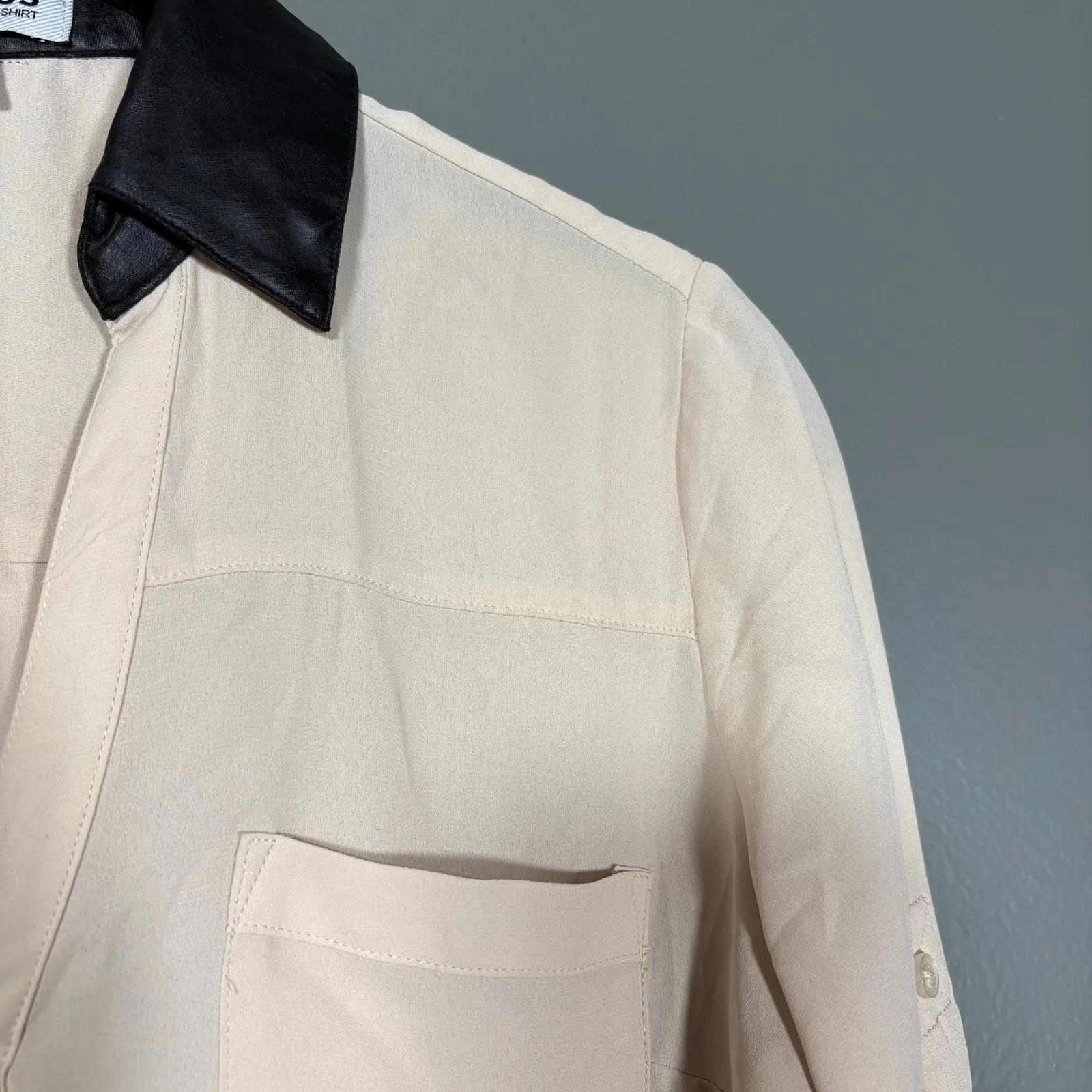 Express The Portofino Shirt Women's Semi-Sheer Tan Button Up - Size XS - Preppy - Image 2