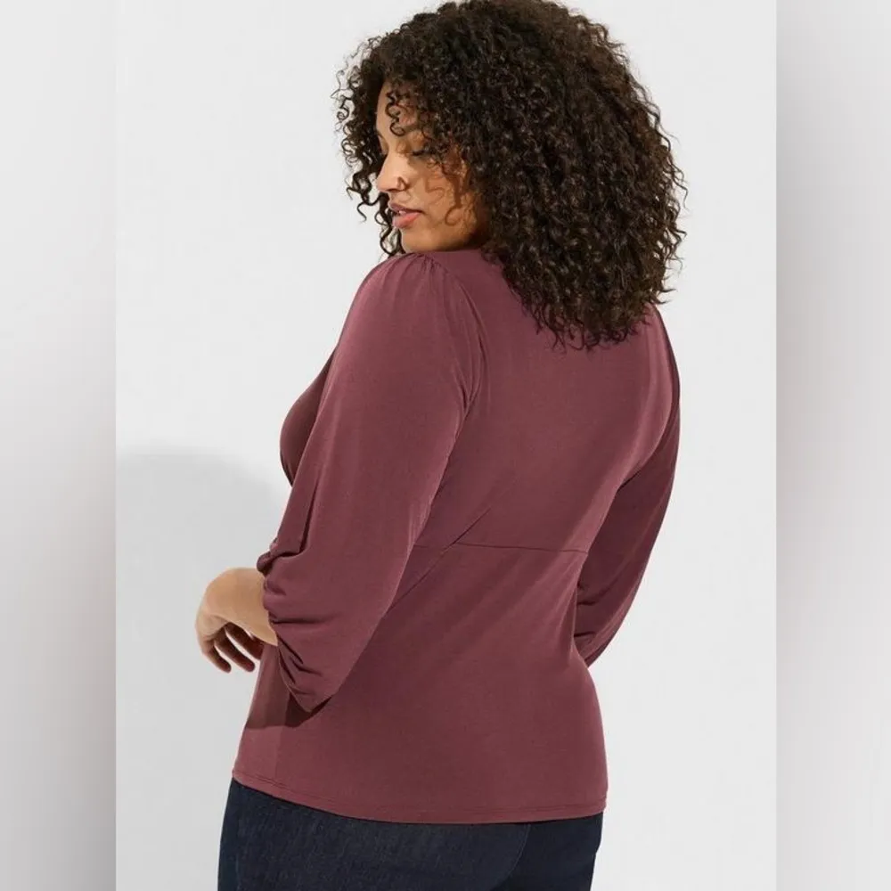 Torrid Studio Knit V-Neck Quarter Sleeve Shirred Top Size 2X - Image 3