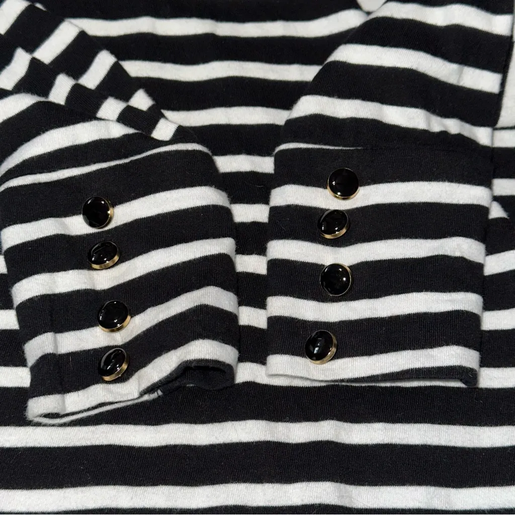 Trina Turk Women’s Size XS Black White Striped Cotton Button Sleeve T-Shirt - Image 4