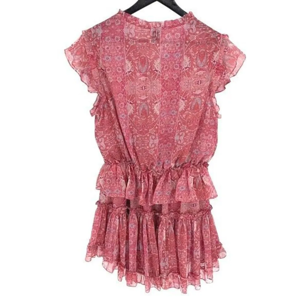 Misa Los Angeles Lillian Floral Print Ruffle Mini Dress Washed Rose‎ Lilac Large - Image 6
