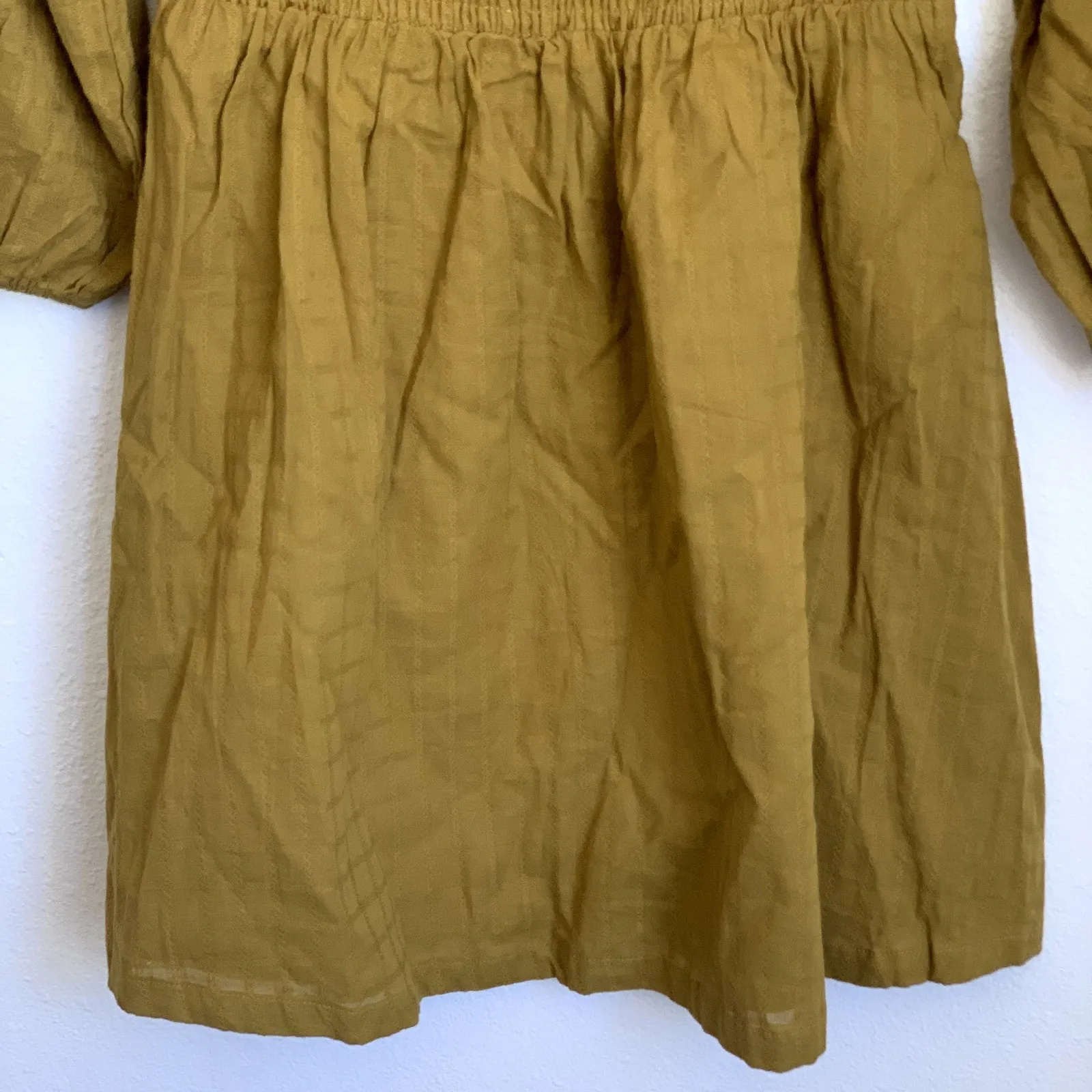 NWT Lost + Wander Sz XS 100% Cotton Smocked Bodice Mini Dress Mustard Yellow - Image 7