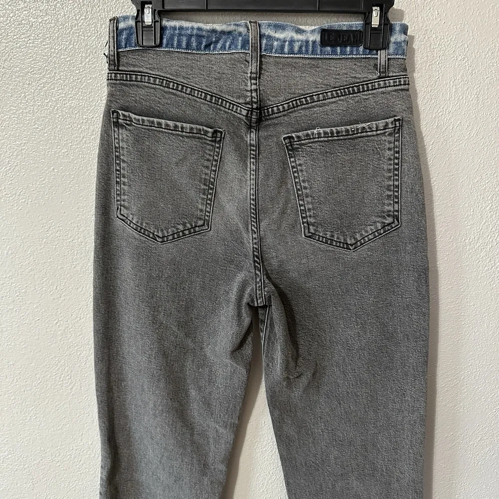Le Jean Womens Size 28 Blue Gray Colorblock High Rise Straight Leg Jeans Raw Hem - Image 4