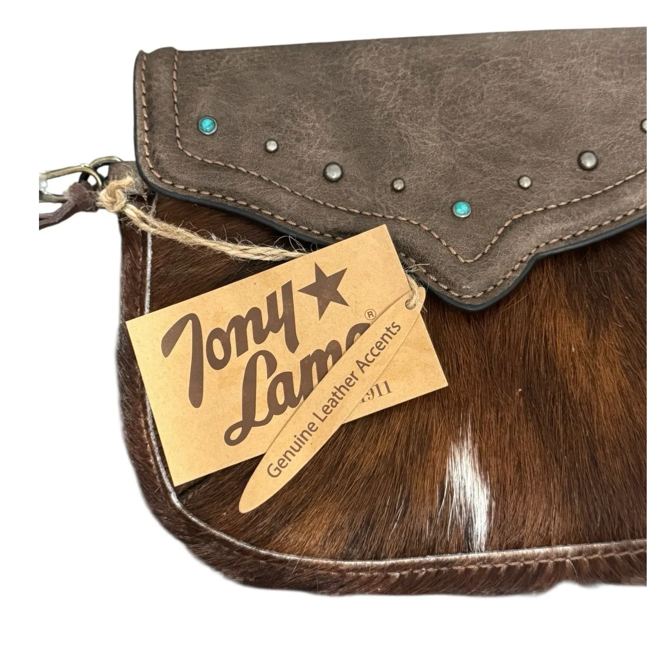 NWT! Tony Lama Western Brindle Brown Cowhide Hair Wristlet Purse - Image 6