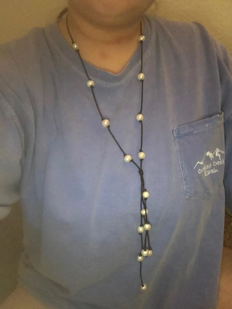 Real Leather And Pearl Drop Necklace - Image 3