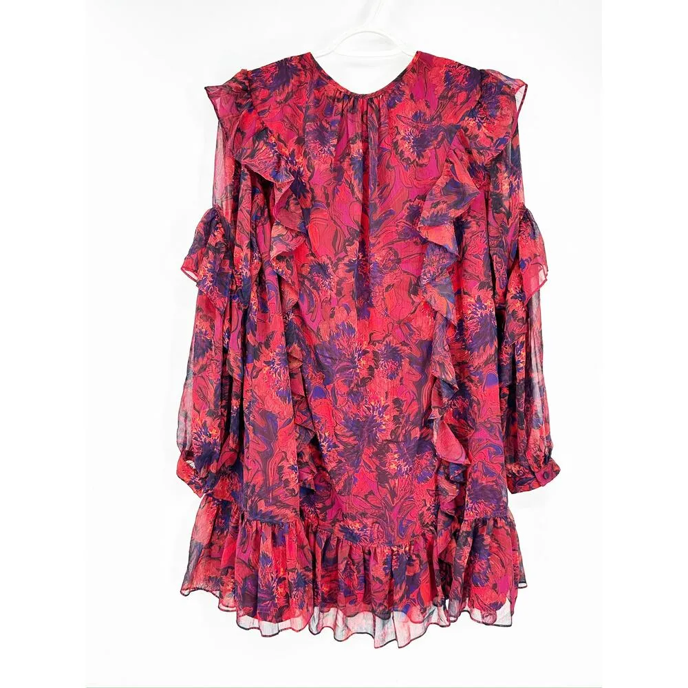 Cinq A Sept Livie Tiered Mini Dress In Dark Red Multi 6 NEW - Image 3