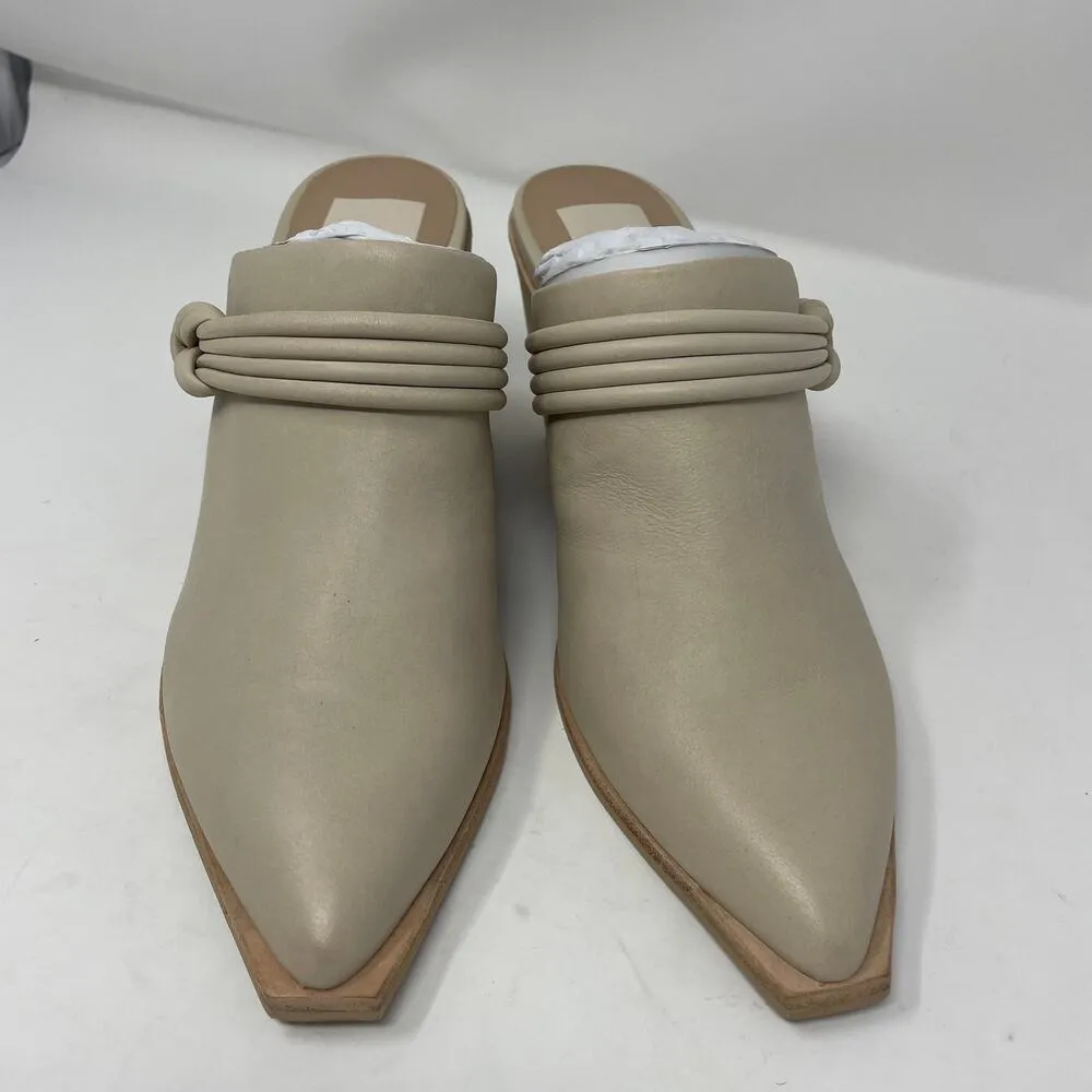 Dolce Vita Sita Mules 8 Sand Nubuck Pointed Toe Block Heel Leather Slip On NEW - Image 4