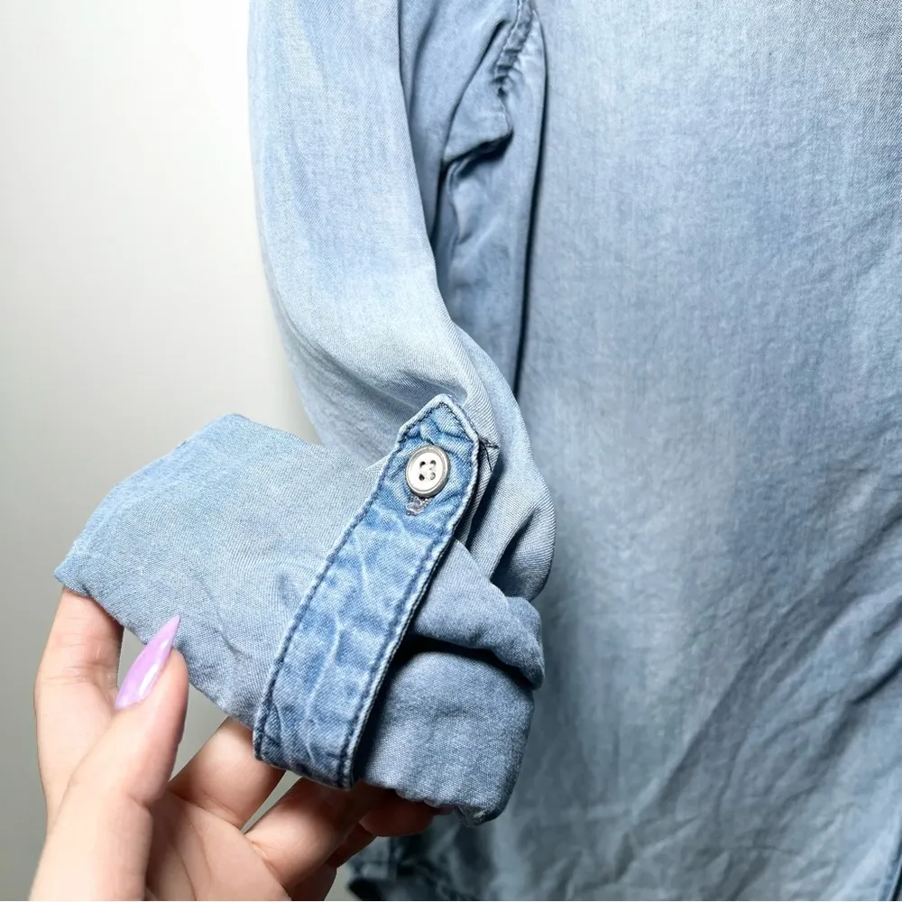 Vintage AMERICA BLUES Womens Light Blue Ombre Cuffed Collared Hi - Image 6