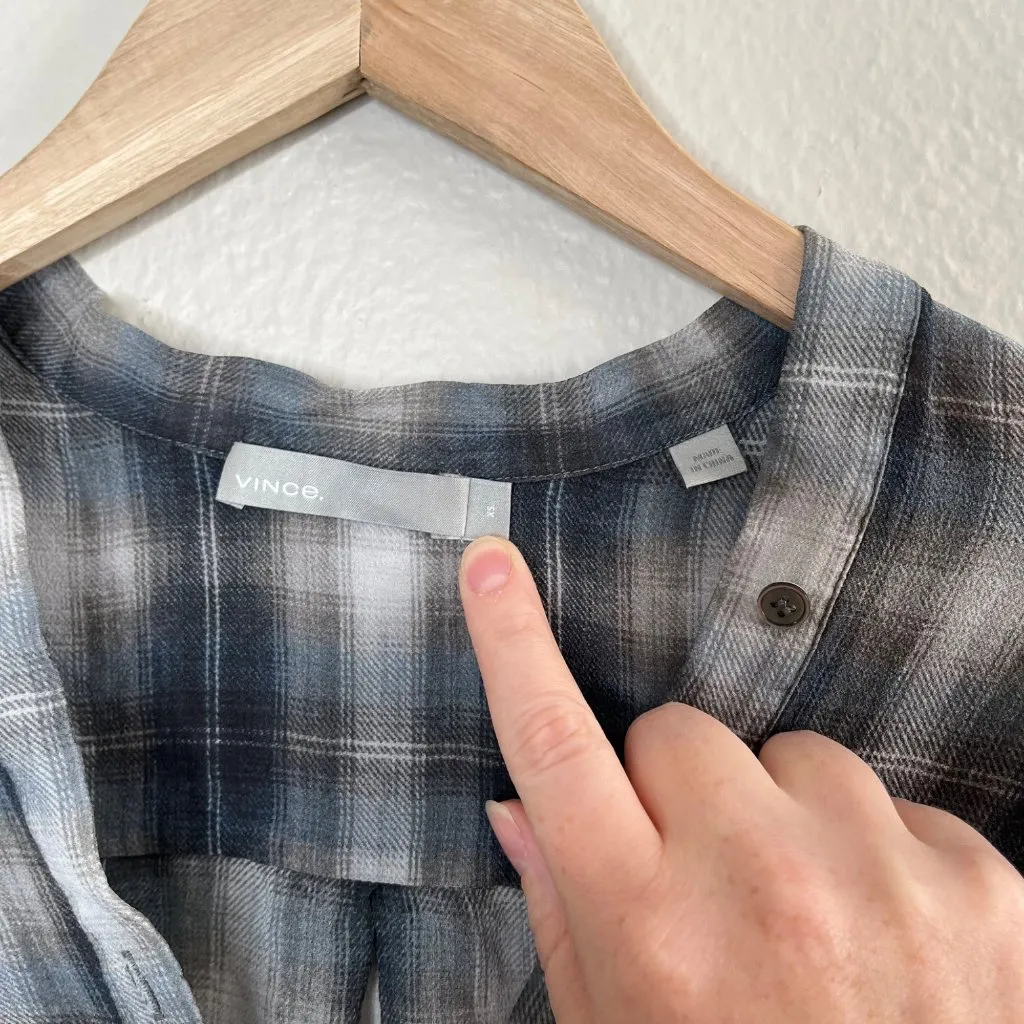 Vince Womens XS Shadow Plaid Georgette Silk Button-Up Shirt Blouse - Image 3