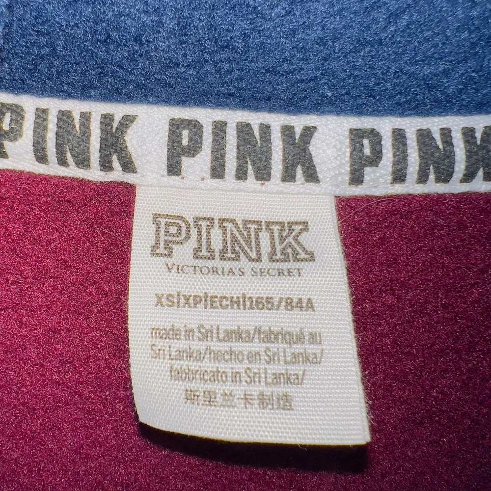 PINK by Victoria's Secret Burgundy Maroon Blue Striped Cozy Sherpa Pullover XS - Image 4