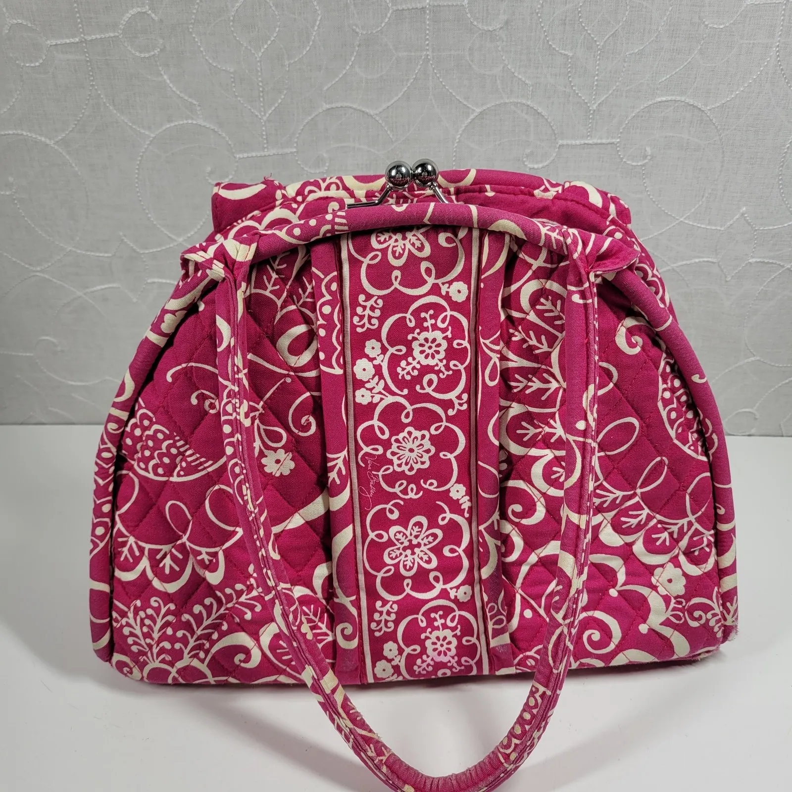 VTG Vera Bradley Eloise Bag Large Barbie Hot Pink Kiss Lock Dome Shoulder Purse - Image 2