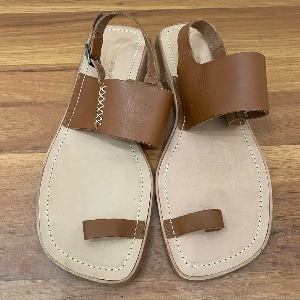 BANANA REPUBLIC Toe Ring Tan Brown Genuine Leather Ankle Strap Flat Sandals 9M - Image 6