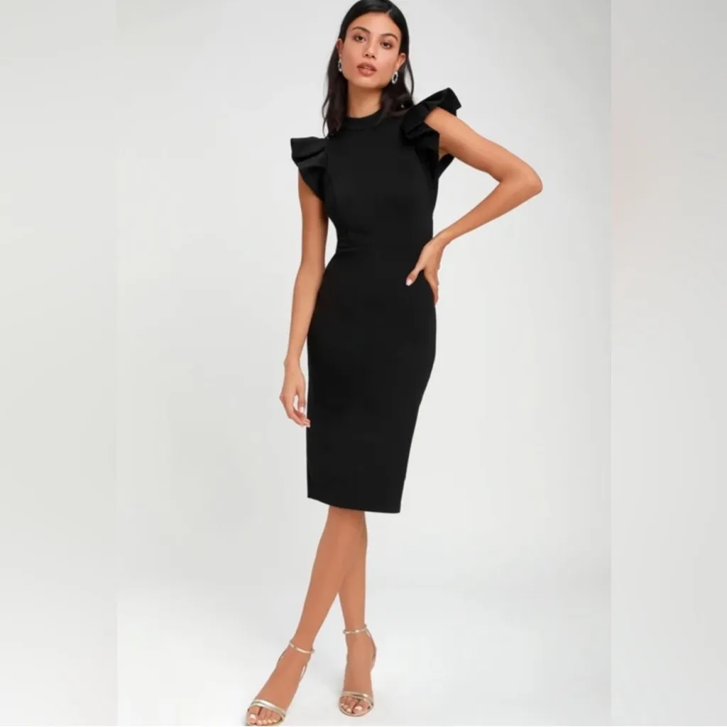 LuLu Stylish Splendor Black Backless Ruffle Bodycon Midi Dress Size Small - Image 12