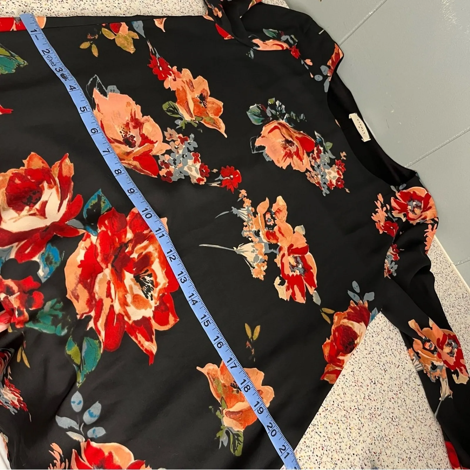 Everly Anthropologie Floral Shift Dress Black Red 3/4 Sleeve Women’s Medium - Image 8