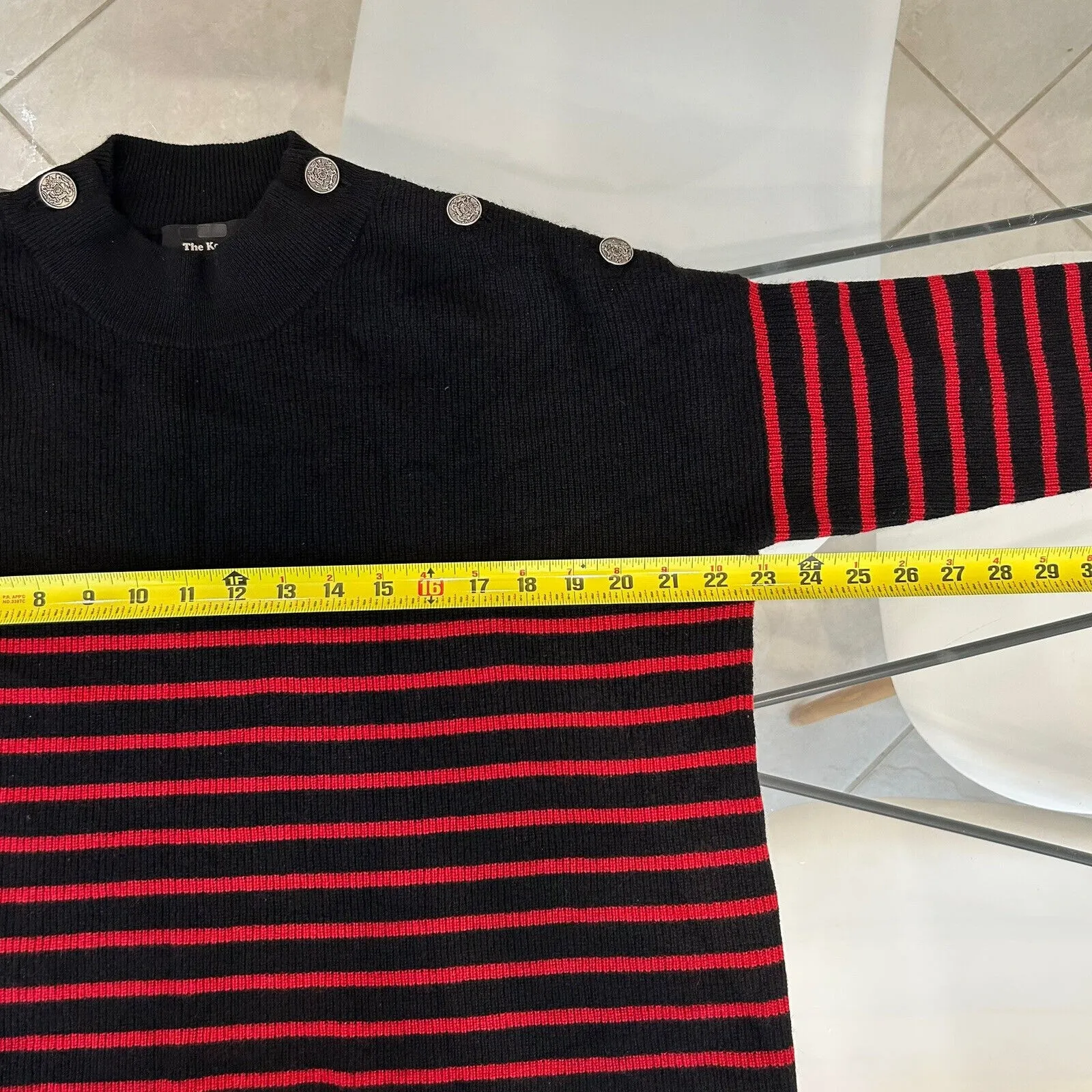 THE KOOPLES Womens Sweater Black Red Striped Buttoned Shoulder $395 Size 1 /US S - Image 9