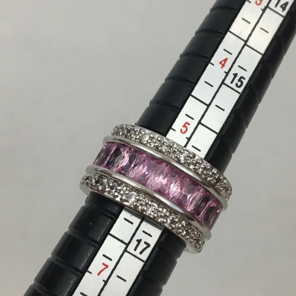 Baguette Paved Ring Pink Silver Size 6 - Image 13