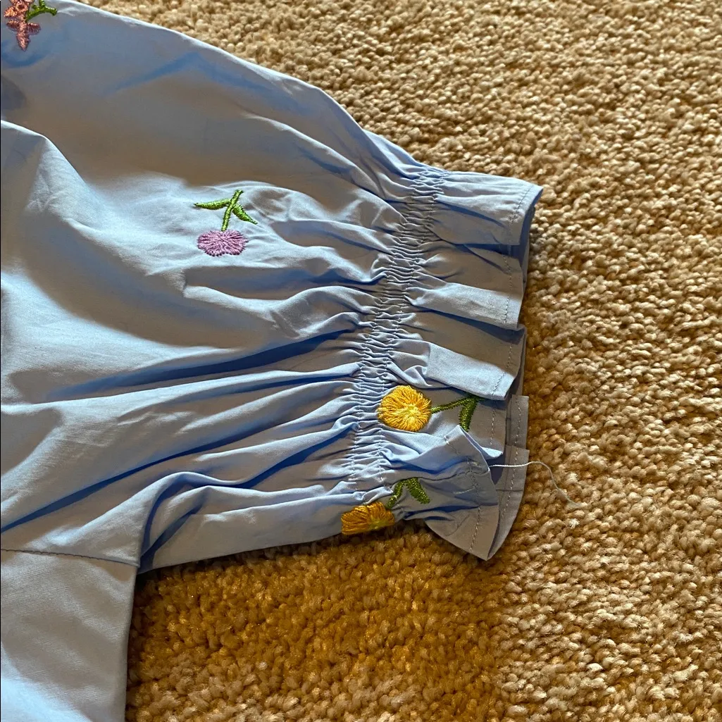 ENGLISH FACTORY Floral Embroidered Puff Slv Babydoll Powder Blue Multi XS *flaw - Image 6