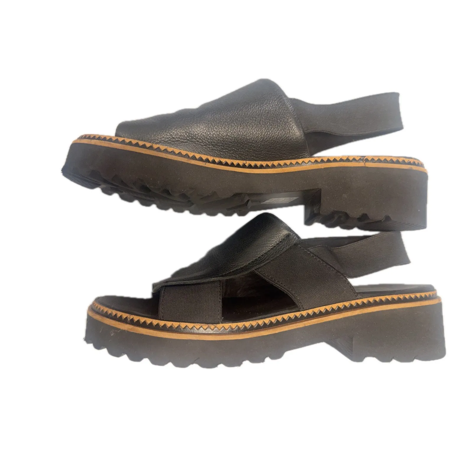 Bueno  Black Leather‎ Slingback Platform Sandals Comfortable Womens Shoes - Image 2