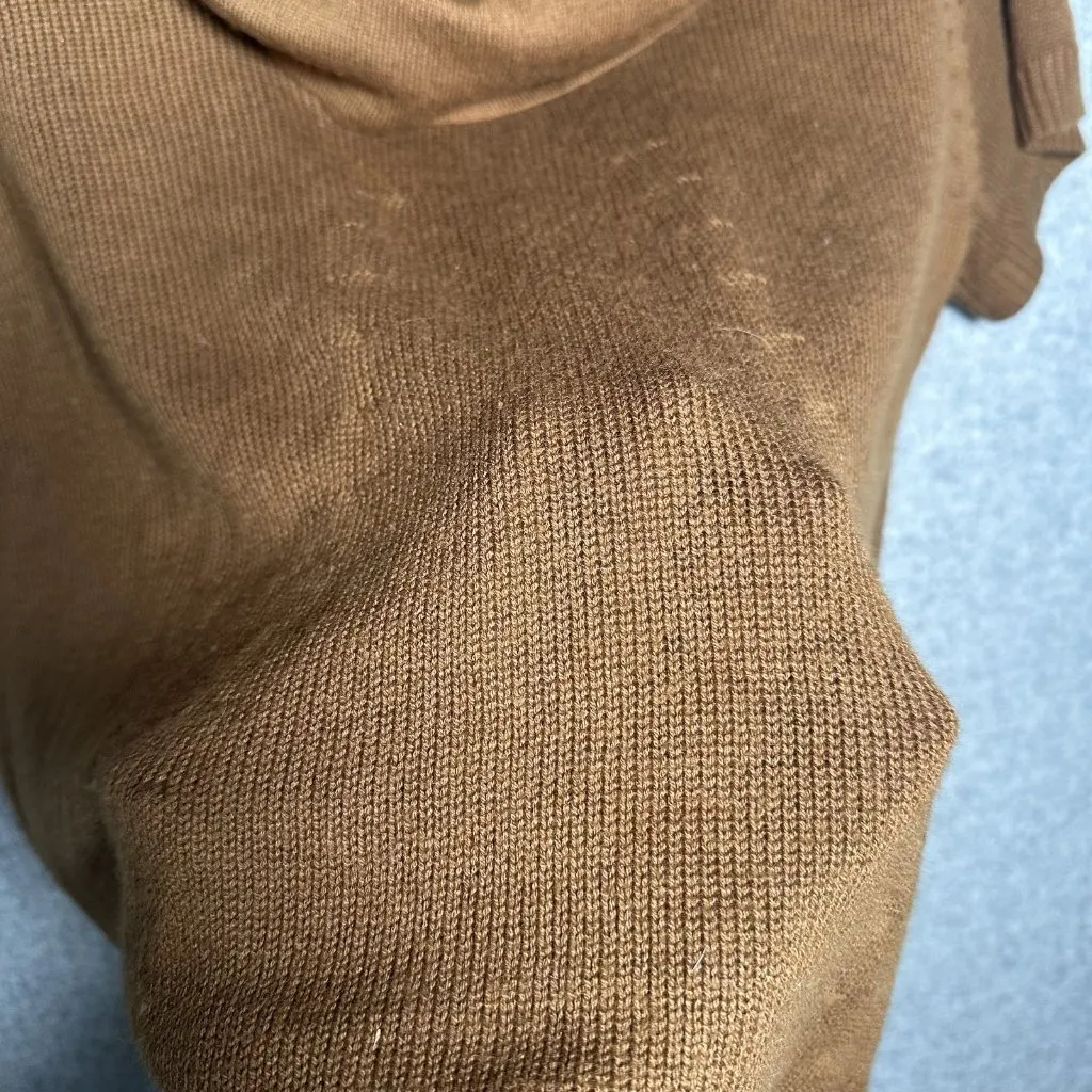 Coldwater Creek Large Womens Sweater Top Short Sleeve Tan Cowl Neck Solid - Image 9