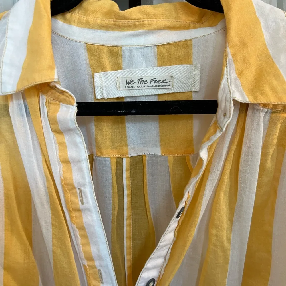 Free People We The Free “Float Away” Yellow and White Nautical Striped Button-down Blouse - Image 5