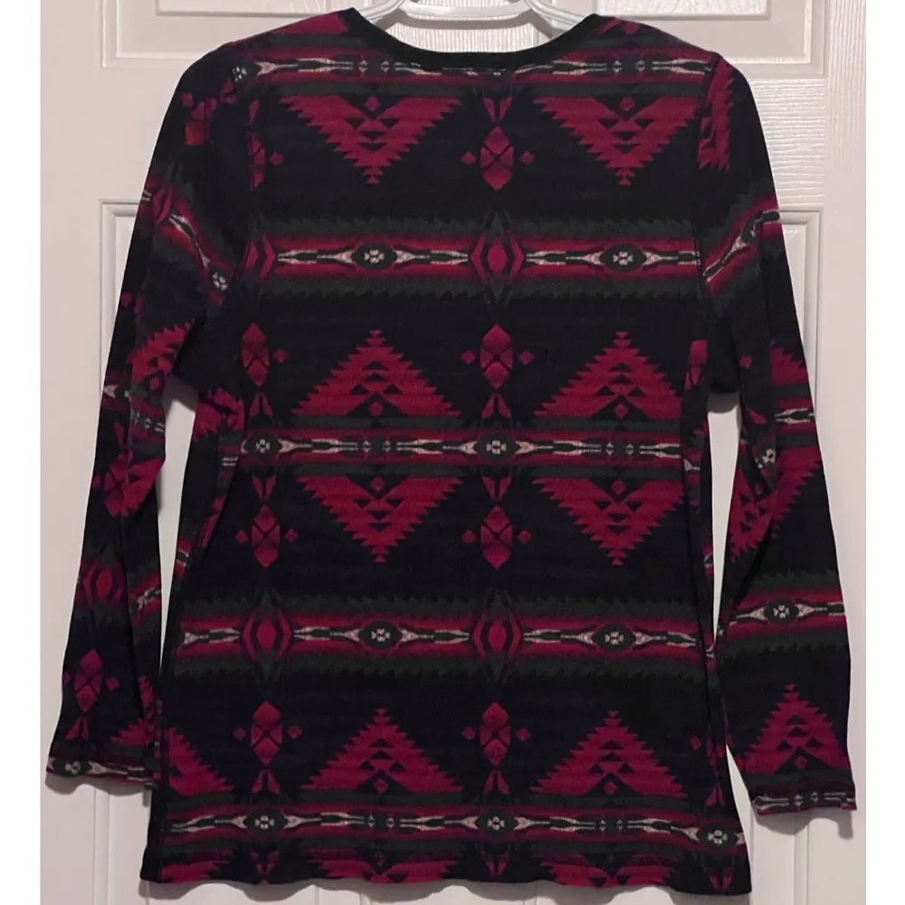 Chaps Denim Women's‎ Red Purple Green Aztec Long Sleeve Pullover Sweater Size 1X - Image 2