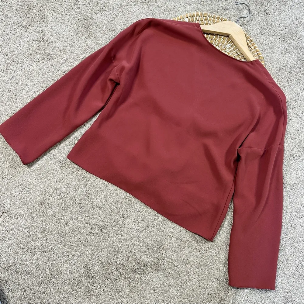 Amanda Uprichard Women’s Red Long Sleeve Halifax Top Blouse V-Neck Size S - Image 9