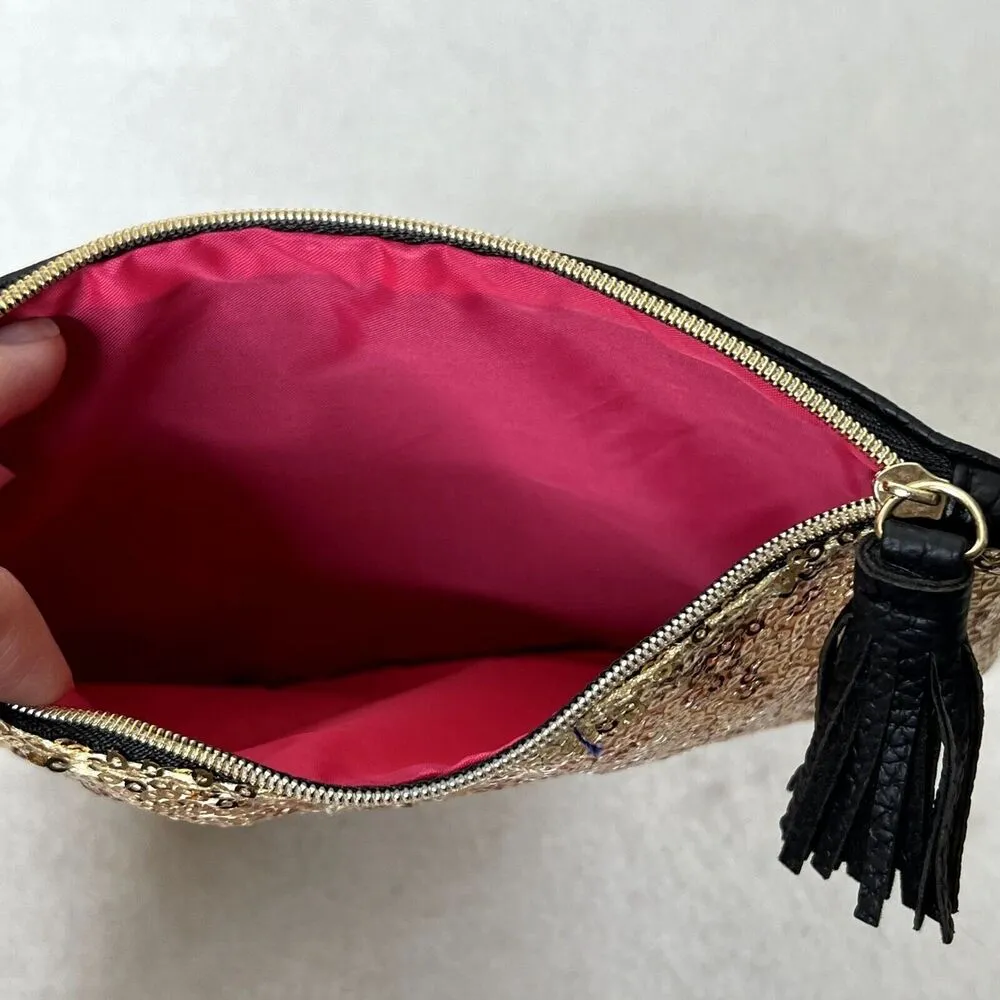 Gold Sequined Tassel Ipsy Makeup Bag - Image 3