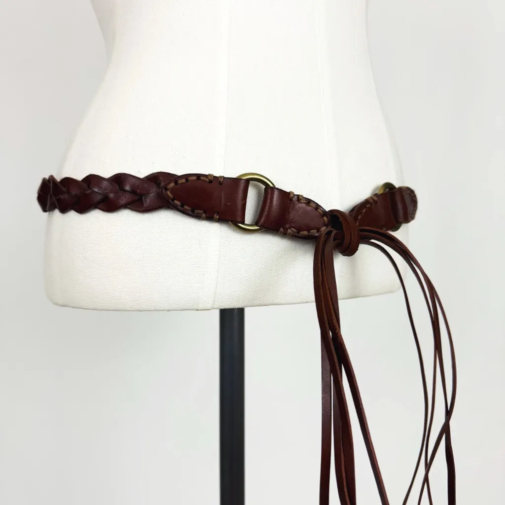 NWT Deadstock Vintage Y2K Genuine Leather Fringe Belt in Brown | One Size - Image 2