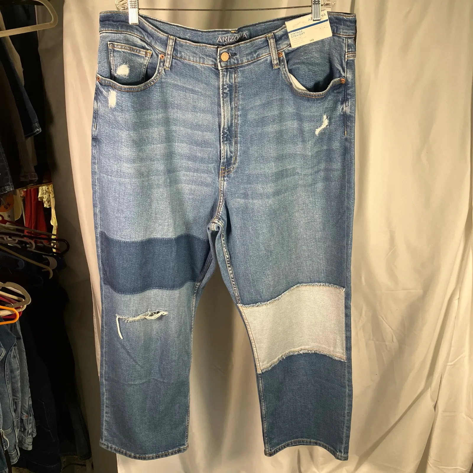 Arizona Jean Co Vintage‎ Straight Patchwork Distressed Jeans 23 New High Rise Blue - Image 16