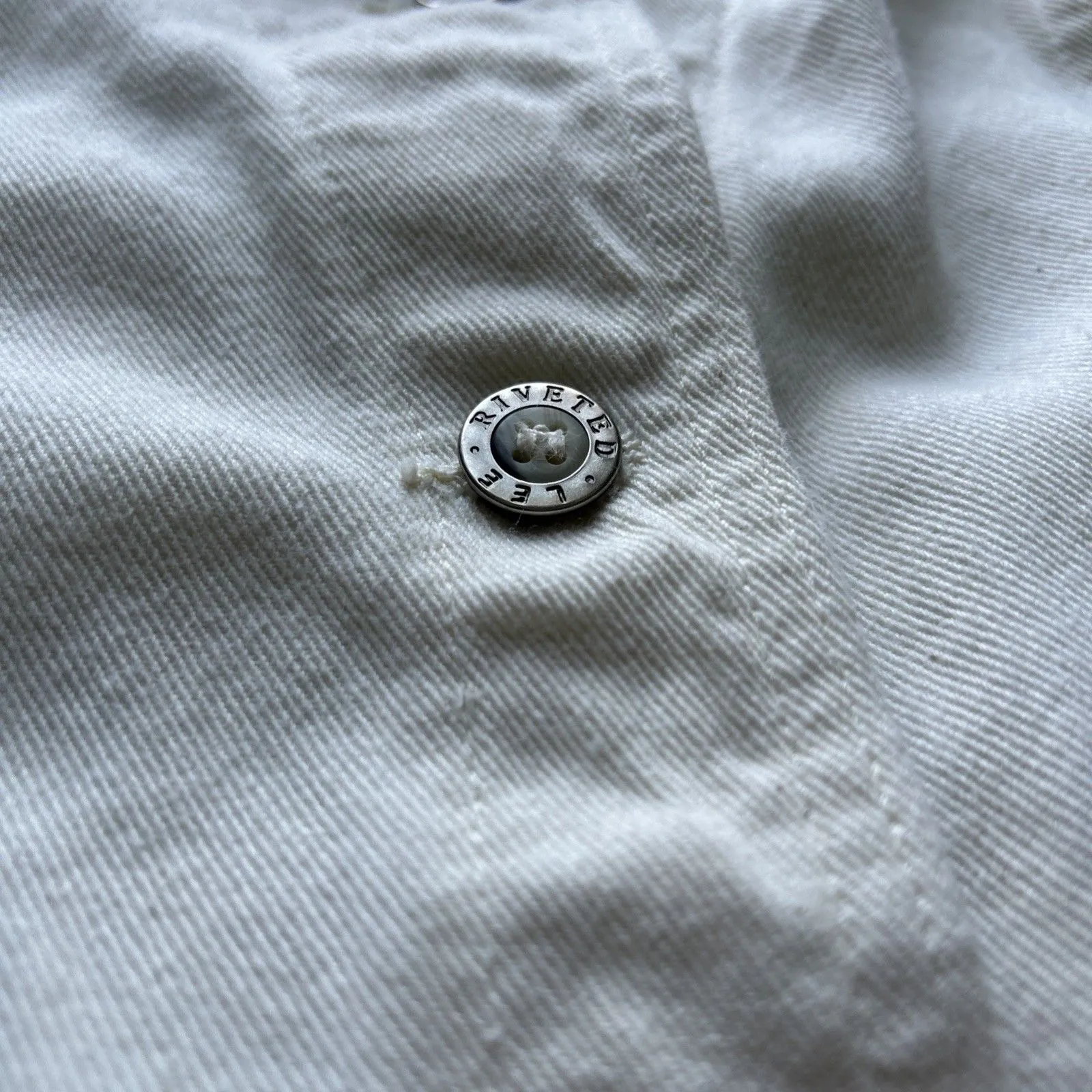 Vintage Lee Riveted Denim Jean Dress Jumper And Jacket Set Cream Union Made M/L - Image 11