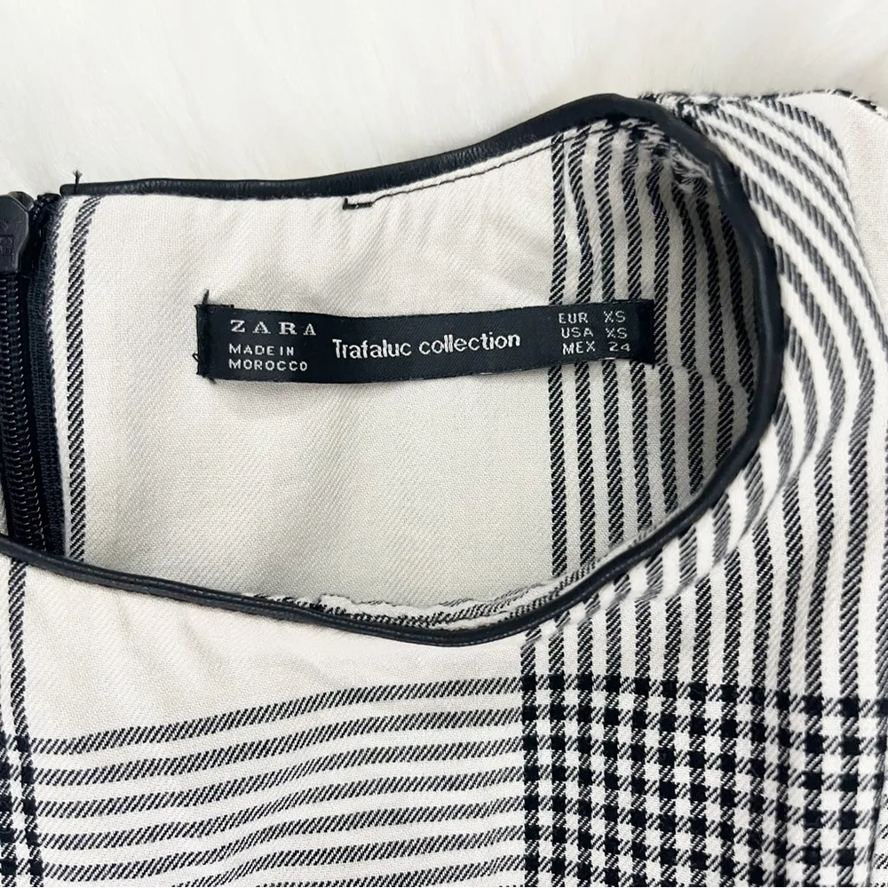 Zara Cream and Black Plaid Shift Dress - Image 7