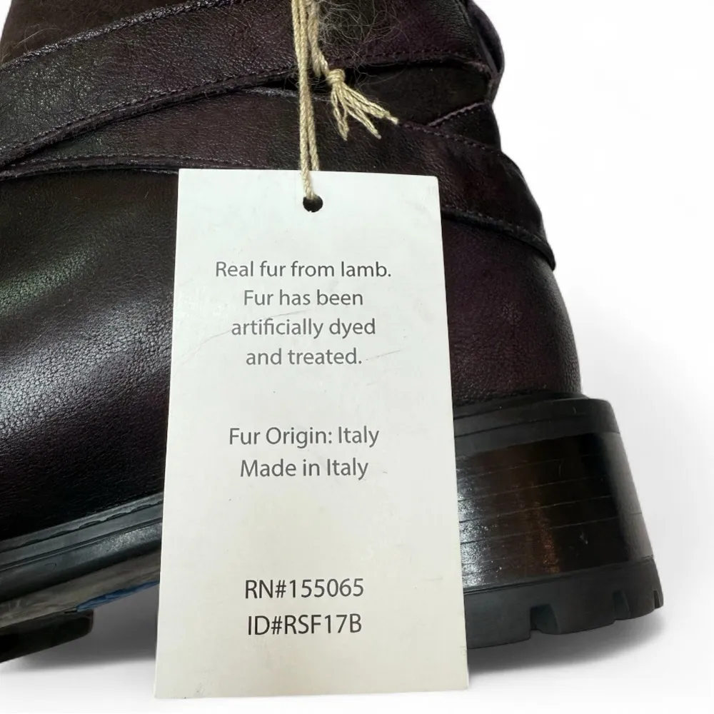 Ross & Snow Emilina Winter Boots Moto Biker Deep Plum Shearling Lug Sole Size 8 Black - Image 12