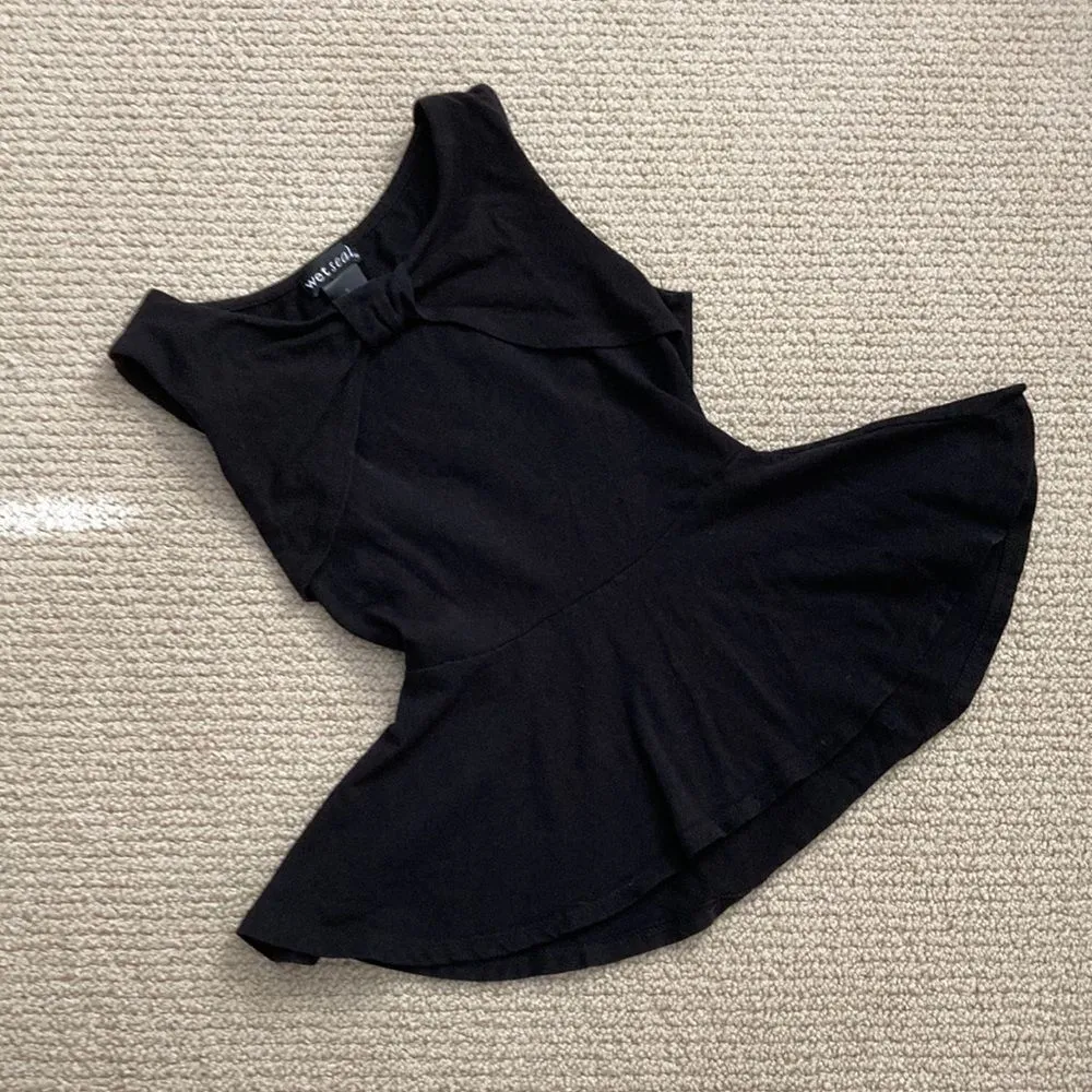 Wet Seal Black Peplum Blouse Top Bow Front Flutter Size Small RN 78749 Like New - Image 3