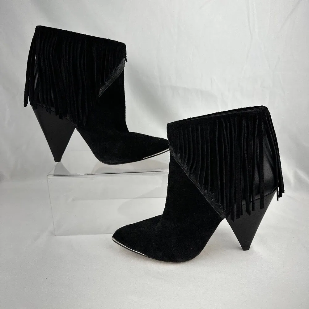Iro Revolve Womens Xabea Bootie 7 US 38 EU Black Leather Suede Fringe - Image 5