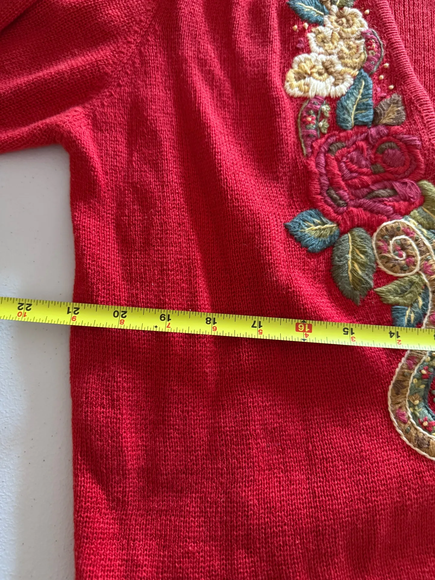 VTG Herman Geist Embroidered Cardigan Floral Beaded Sweater Red Large Boho Rose Grandmacore - Image 6