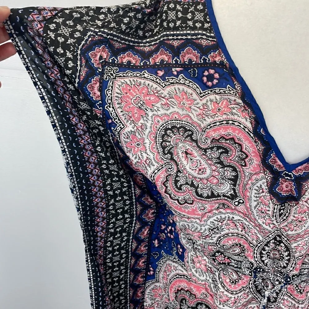 Oasis Duster Kaftan Paisley printBoho Beach Cover Top size Small - Image 3